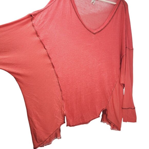 Free People Never Give Up Top Womens Size XS Oversized Orange/Red - Picture 4 of 6